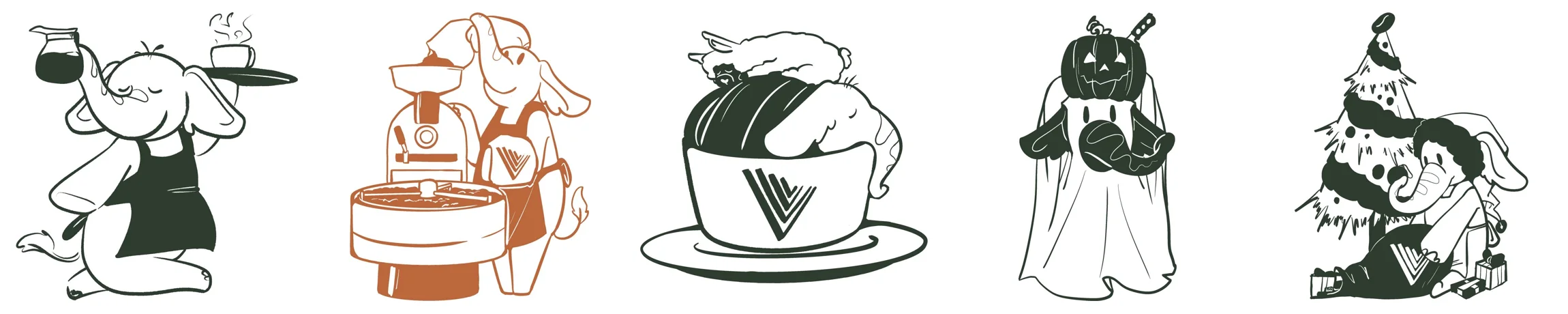 La elefanta de Vibranza sirviendo café con una bandeja